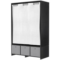 Armadio Appendiabiti con Asta, Tende, 3 Ripiani e 3 Cassetti in Tessuto Rimovibili, 105 x 48 x 160 cm, Nero