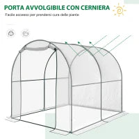 Serra Tunnel da giardino, Serra da Balcone per Piante e Orto con Copertura in PVC, Porta Avvolgibile e Telaio in Acciaio, 2x2.5x2m