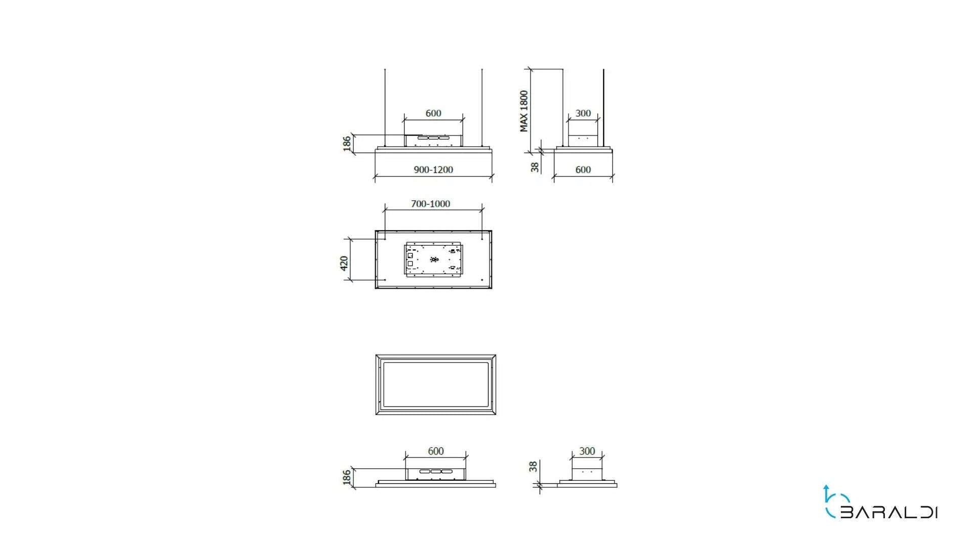 Cappa a soffitto FLEXIA FREE cm 120 - Inox Bianca - 900 m3/h