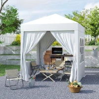 Gazebo Pieghevole Pop Up 2x2 m con 4 Pareti Rimovibili in Poliestere e Acciaio, Bianco