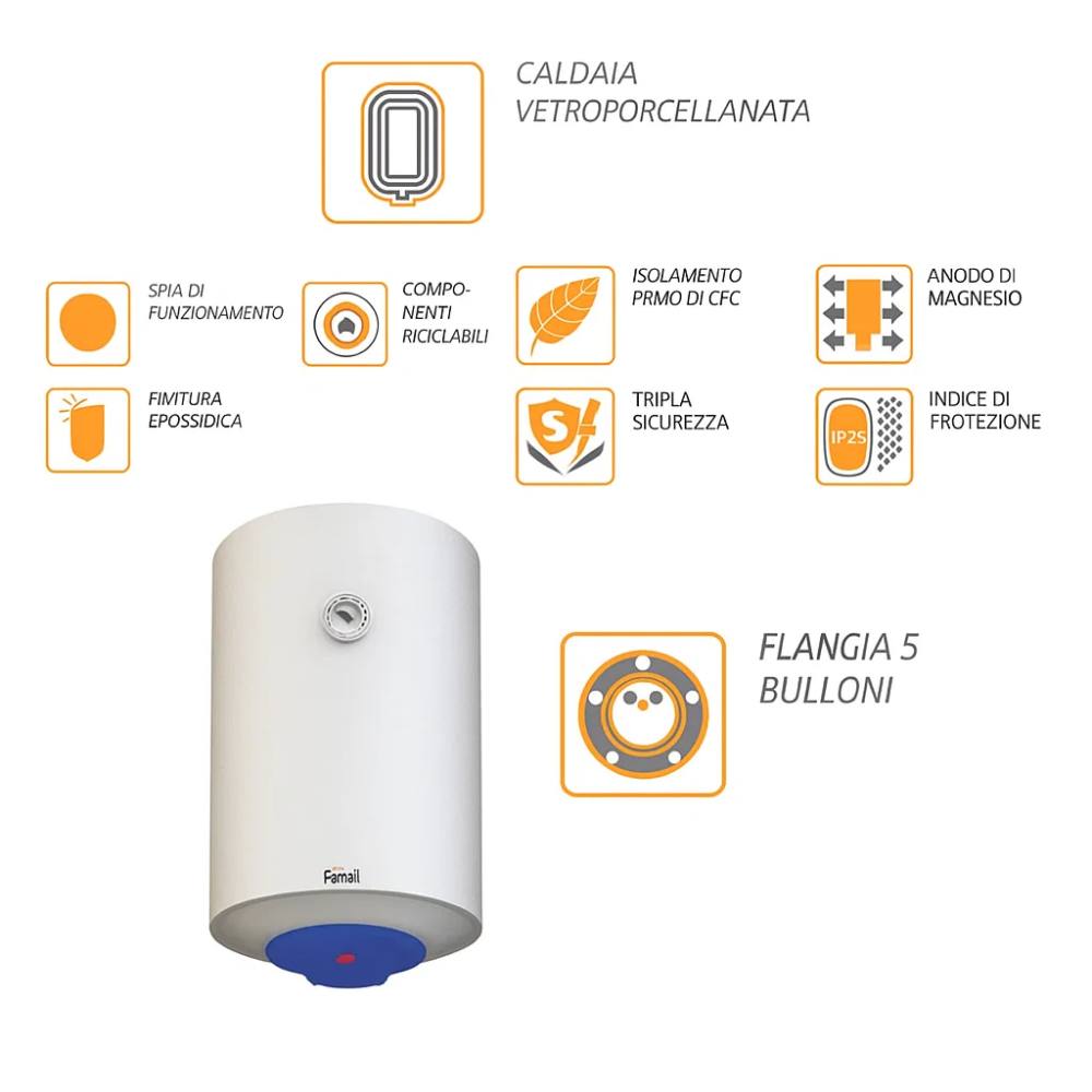 Ferroli calypso scaldabagno verticale elettrico garanzia 2 anni classe energetica c *** capacità 80 litri, confezione 1