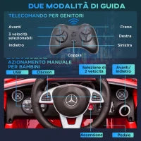 Macchina Elettrica per Bambini Licenza Mercedes SLC 300 con Telecomando, in PP e Metallo, 107x62.5x44 cm, Rosso