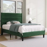 Letto Singolo con Rete a Doghe, Design Moderno, Testiera Imbottita in Velluto, Piedini Antiscivolo, 96x209x111 cm, Verde