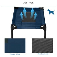 Lettino per Cani Rialzato con Seduta Traspirante, in Acciaio e Tessuto, 61x46x18 cm, Marrone e Nero