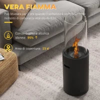 Camino a Bioetanolo in Acciaio e Vetro con Capacità 0.3L e Copertura 15㎡, 27x27x82 cm, Nero