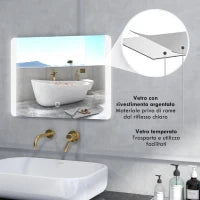 Specchio Bagno con Luce LED a 3 Temperature, Interruttore Touch e Antiappannamento, 70x50cm
