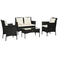 Set da Giardino 4Pezzi in Rattan con 2 Sedie, Poltrona da Giardino a 2 Posti e Tavolino Basso