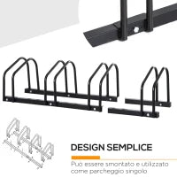 Rastrelliera Portabiciclette Parcheggio per 4 Biciclette in Acciaio, 110x33x27 cm, Nero