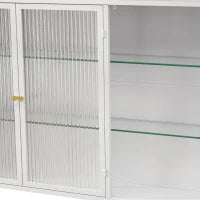 Armadio a Muro a 3 Ante in Vetro con Design Curvo, Spazio di Archiviazione Versatile，per Soggiorno e Bagno, 90×20×70 cm, Bianco