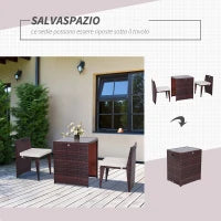 Set 2 Pezzi Mobili da Giardino in Rattan Salvaspazio con 1 Tavolo e 2 Sedie con Cuscini, Marrone e Beige