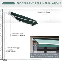 Tenda da Sole a Bracci 2.5x2m Avvolgibile Manuale in Alluminio e Poliestere Verde
