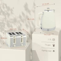 Set bollitore e tostapane a 4 fette con 7 livelli di doratura, Capacità 1,7 L, Potenza 2200W, Crema