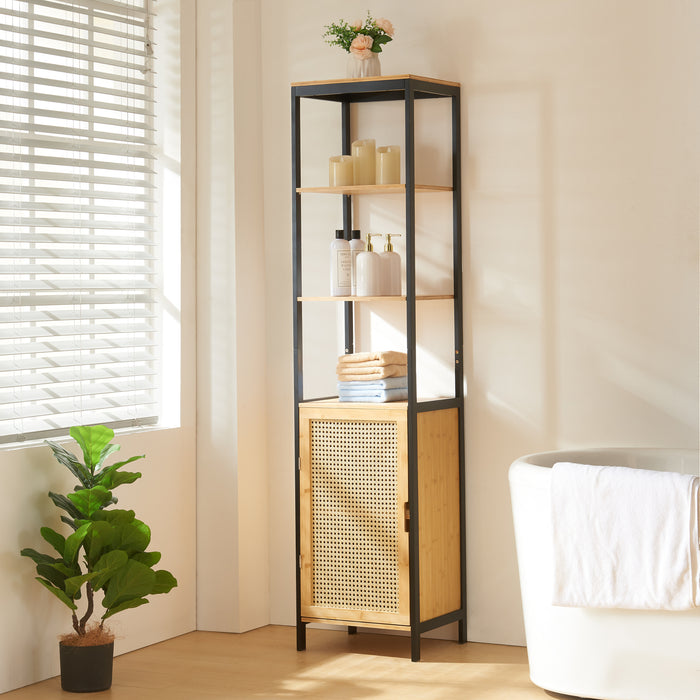 Mobile a Colonna Tervola per Bagno - Nero / Narurale [en.casa]