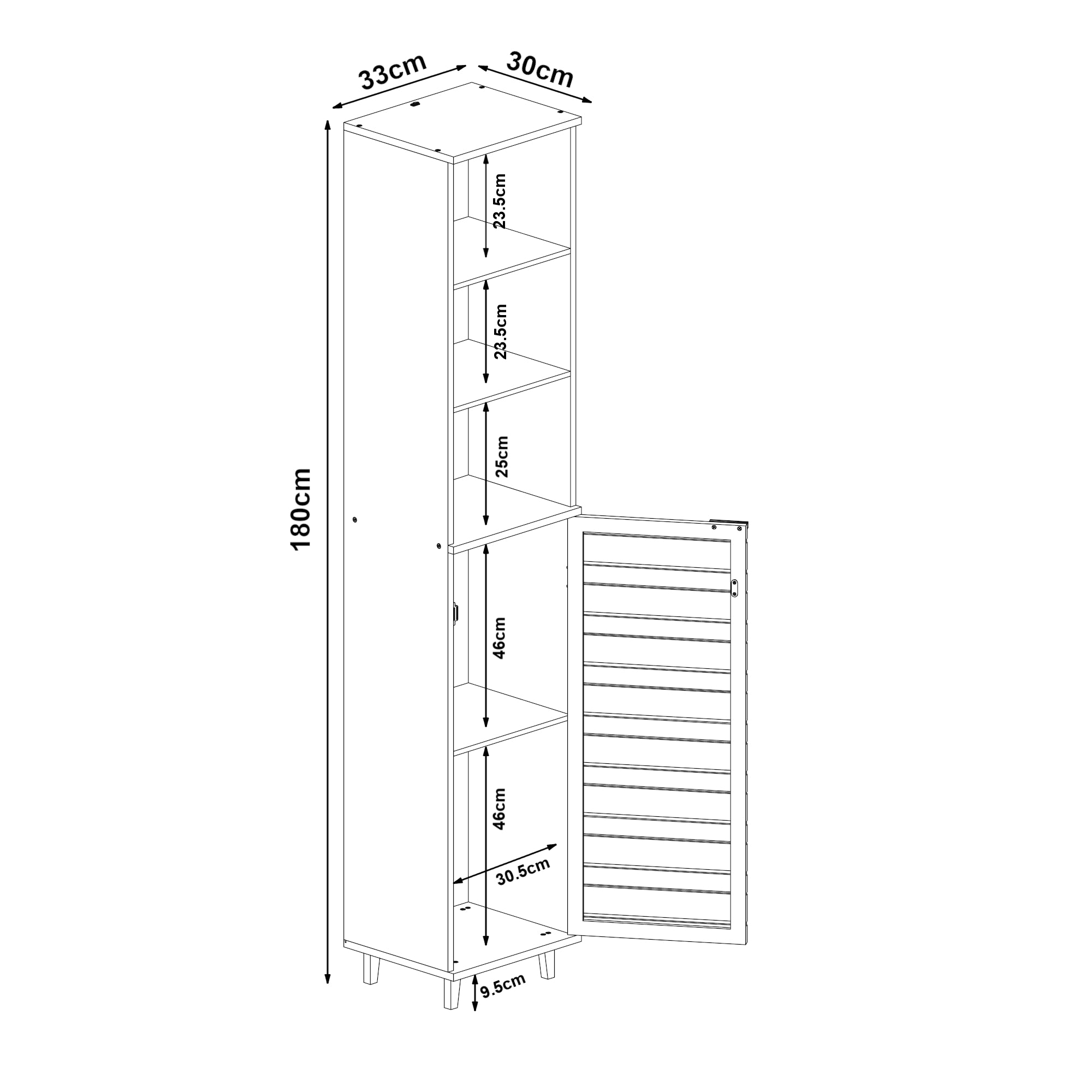 Mobile a Colonna Epind da Bagno 180 x 33 x 30 cm con Scomparti Aperti e Chiusi - Bambù Naturale [en.casa]