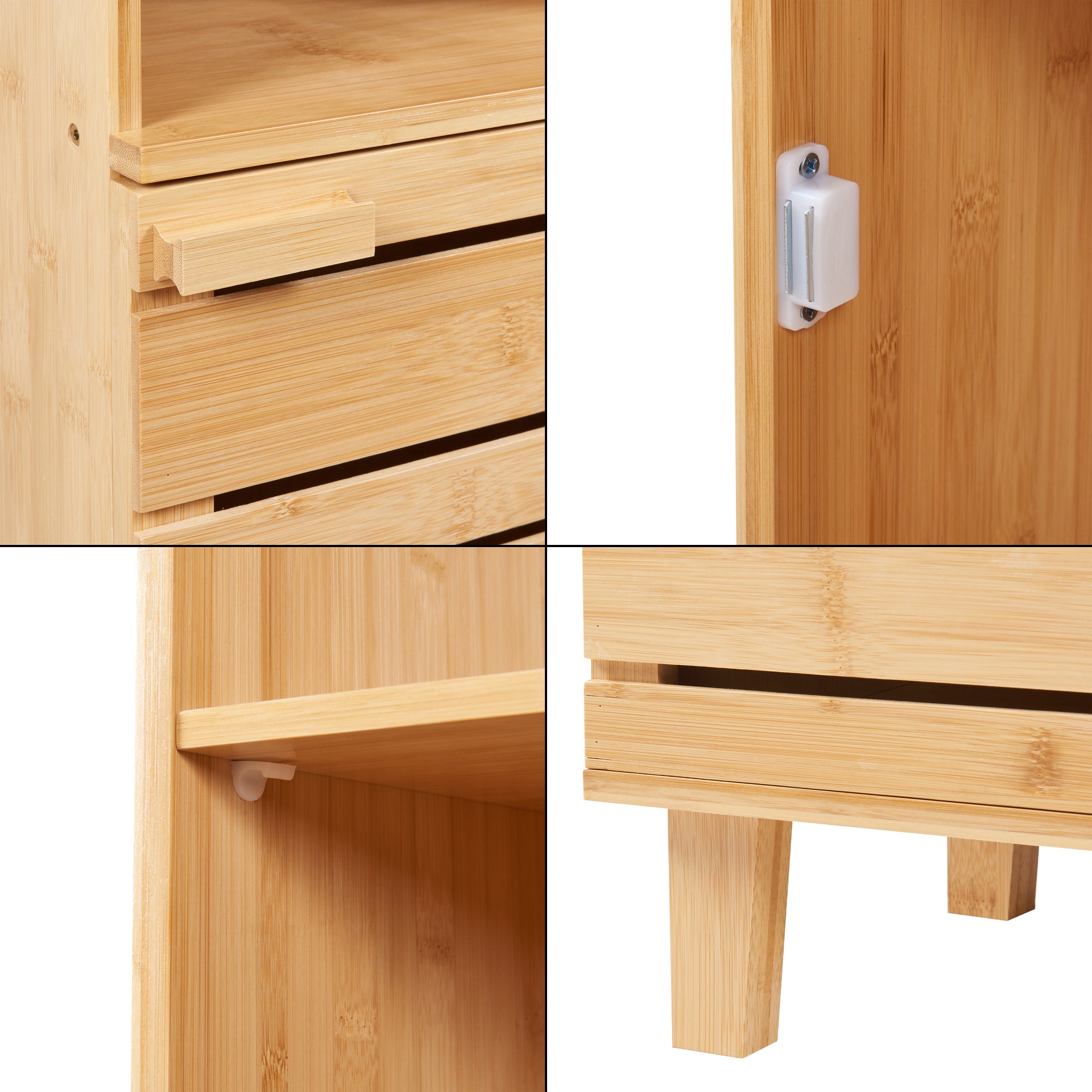 Mobile a Colonna Epind da Bagno 180 x 33 x 30 cm con Scomparti Aperti e Chiusi - Bambù Naturale [en.casa]