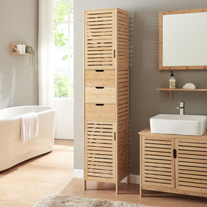 Mobile a Colonna da Bagno Boksereys con 3 Cassetti e Scomparti Chiusi 180 x 35 x 35 cm - Bambù Naturale [en.casa]
