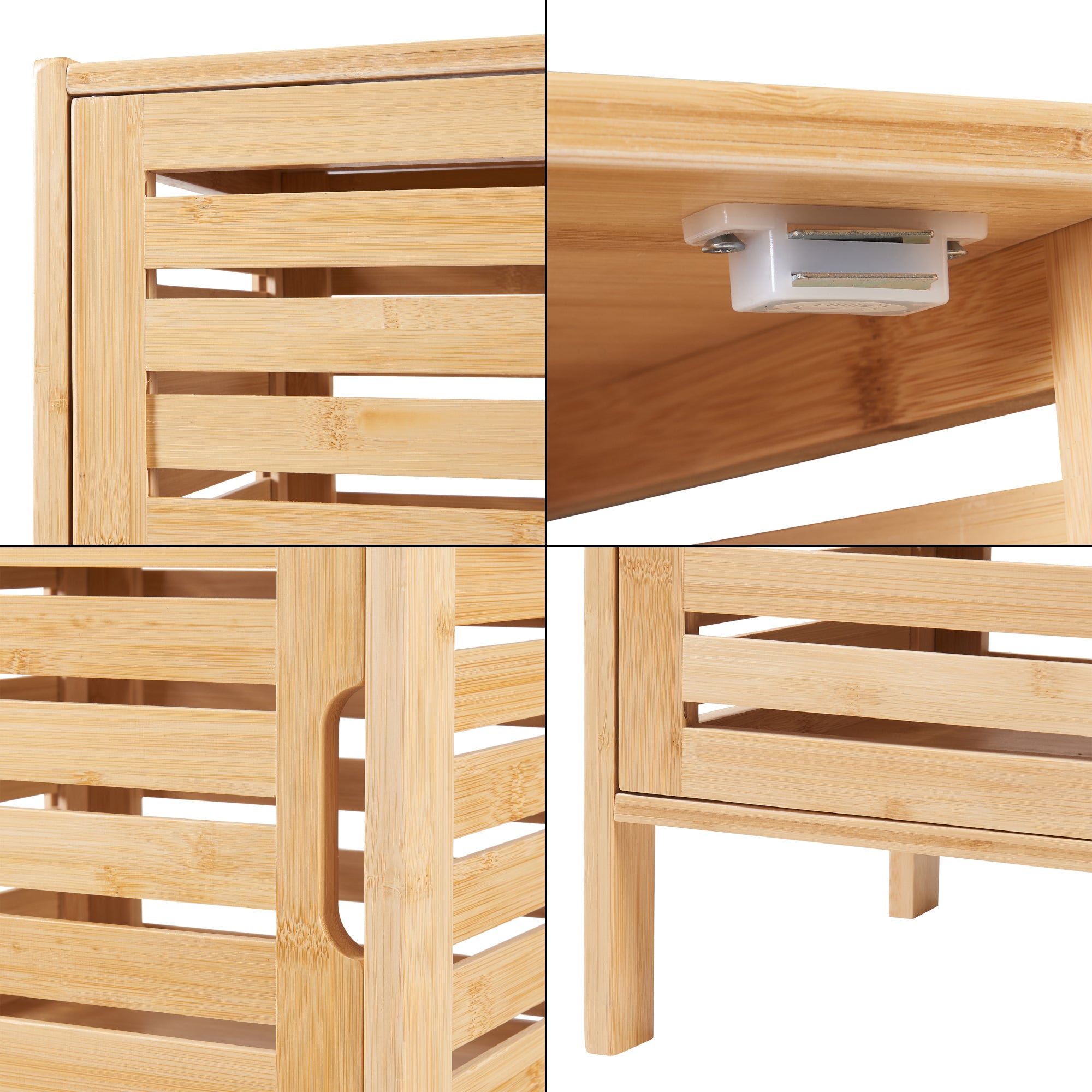 Mobile a Colonna da Bagno Boksereys con 3 Cassetti e Scomparti Chiusi 180 x 35 x 35 cm - Bambù Naturale [en.casa]