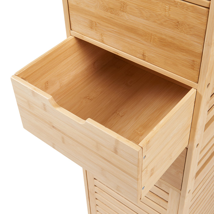 Mobile a Colonna da Bagno Boksereys con 3 Cassetti e Scomparti Chiusi 180 x 35 x 35 cm - Bambù Naturale [en.casa]