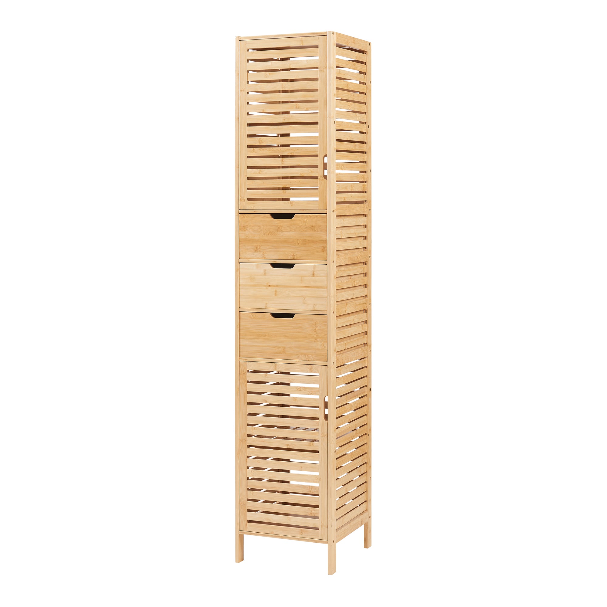 Mobile a Colonna da Bagno Boksereys con 3 Cassetti e Scomparti Chiusi 180 x 35 x 35 cm - Bambù Naturale [en.casa]