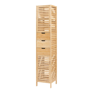 Mobile a Colonna da Bagno Boksereys con 3 Cassetti e Scomparti Chiusi 180 x 35 x 35 cm - Bambù Naturale [en.casa]