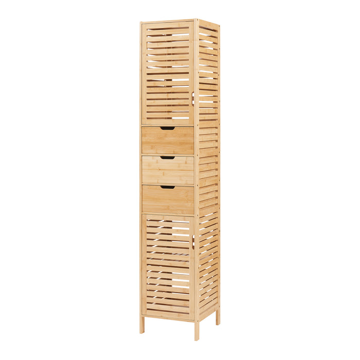 Mobile a Colonna da Bagno Boksereys con 3 Cassetti e Scomparti Chiusi 180 x 35 x 35 cm - Bambù Naturale [en.casa]