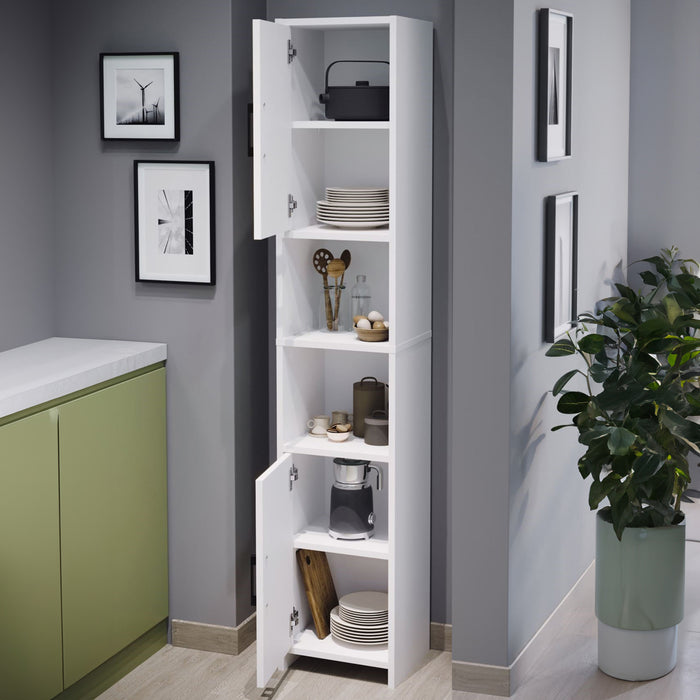 Mobile a Colonna Rautrina a 2 Ante e Scomparti Aperti 180 x 35 x 30 cm - Bianco [en.casa]