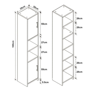 Mobile a Colonna Rautrina a 2 Ante e Scomparti Aperti 180 x 35 x 30 cm - Effetto Rovere [en.casa]