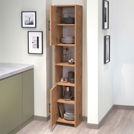 Mobile a Colonna Rautrina a 2 Ante e Scomparti Aperti 180 x 35 x 30 cm - Effetto Rovere [en.casa]