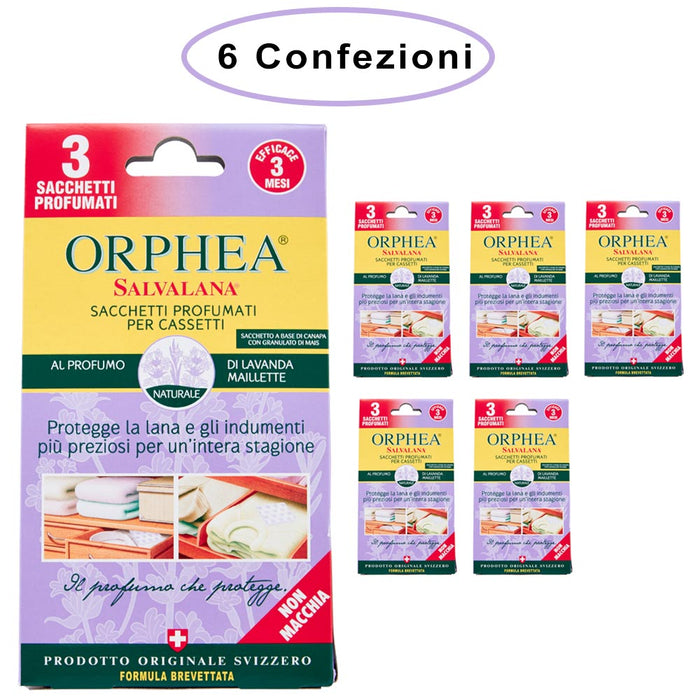 Orphea salvalana sacchetti profumati per cassetti profumo lavanda 6 confezioni da 3 sacchetti