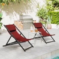 Set 2 Sedie Poltrona Sdraio da Esterni, Pieghevoli e Reclinabili, in Alluminio, 96.5x58x91.5 cm, Rosso
