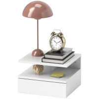 Comodino Sospeso per Camera da Letto con Cassetto e Mensola in Legno, 35x32x22.5cm, Bianco