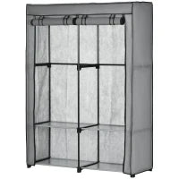 Armadio Guardaroba Portatile in Tessuto non Tessuto con 4 Ripiani Aperti e 2 Appendini, 118x49x170 cm, Grigio