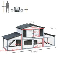 Conigliera da Esterno in Legno e Metallo, Gabbia per 2-3 Conigli o Roditori, Grigia e Bianca 225x70x100cm