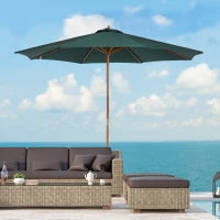 Ombrellone da Giardino 3x2.5 m con Apertura a Corda, 8 Stecche, in Legno e Poliestere Verde Scuro