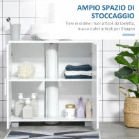 kleankin Mobile Sotto Lavabo Bagno a U con 2 Ante e Ripiano Interno Regolabile, 60x30x60cm