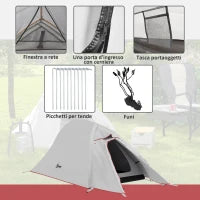 Tenda da Campeggio con Borsa da Trasporto, in Poliestere e Alluminio, 300x135x110 cm, Grigio Chiaro