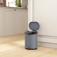 Bidone della spazzatura da 6L a pedale, in metallo, con secchiello interno e coperchio a chiusura morbida, 24,5x21,5x29,5cm, Grigio