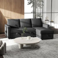 Divano angolare convertibile modulabile con chaise longue reversibile, contenitore e 3 cuscini per lo schienale, nero