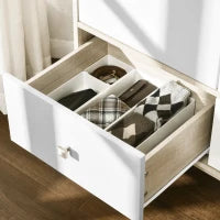 Armadio 2 Ante in Legno con 4 Vani, 2 Cassetti e Appendiabiti, Color Legno e Bianco, 90x50x190cm