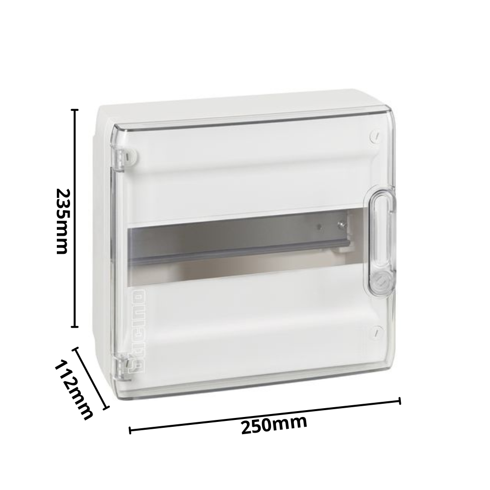 Centralino da parete con portella trasparente bticino serie f305pt ip40 numero posti 12 moduli