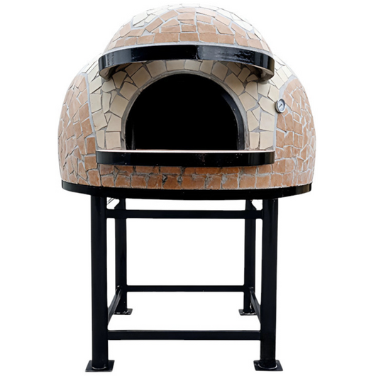 Forno legna artigianale mosaico cotto beige linea wave diametro 80 con base