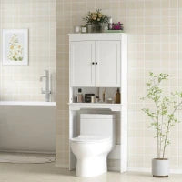 Mobile sopra WC con 3 Mensole Chiuse e Ripiano Aperto, in Legno, 65x22x161 cm, Bianco