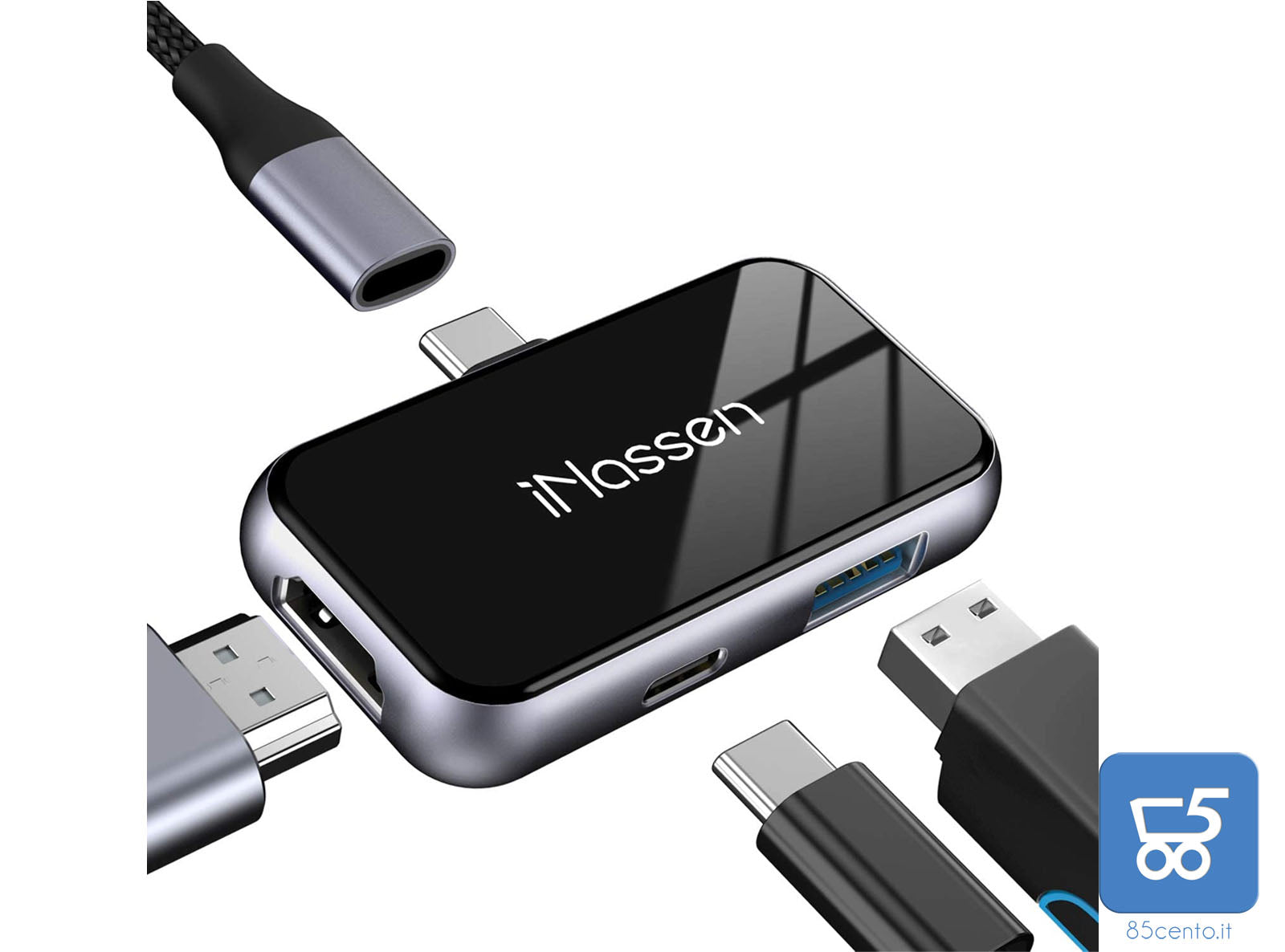 Hub USB C iNassen USB C Hub 3-in-1 con HDMI 4K femmina USB-A 3.0 e jack USB C per ricarica rapida compatibile per MacBook Pro iPad Pro Chromebook XPS Surface book 2 Samsung S20 Note10