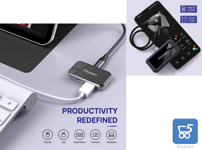 Hub USB C iNassen USB C Hub 3-in-1 con HDMI 4K femmina USB-A 3.0 e jack USB C per ricarica rapida compatibile per MacBook Pro iPad Pro Chromebook XPS Surface book 2 Samsung S20 Note10