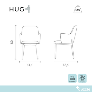 Hug, Set di 4 sedie in tessuto easy-clean Marrone (53.5cm X 62.5cm H. 80cm) | Duzzle