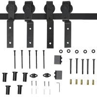Kit Porta Scorrevole in Acciaio con Binario, Rulli, Fermi, Guide, Bulloni e Viti, 200x0.6x4 cm, Nero