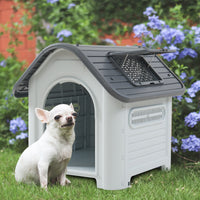 Cuccia per Cani Bello in Plastica 87 x 72 x 75 cm con Lucernario - Bianco / Grigio [en.casa]