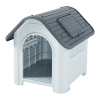 Cuccia per Cani Bello in Plastica 87 x 72 x 75 cm con Lucernario - Bianco / Grigio [en.casa]