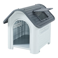 Cuccia per Cani Bello in Plastica 87 x 72 x 75 cm con Lucernario - Bianco / Grigio [en.casa]