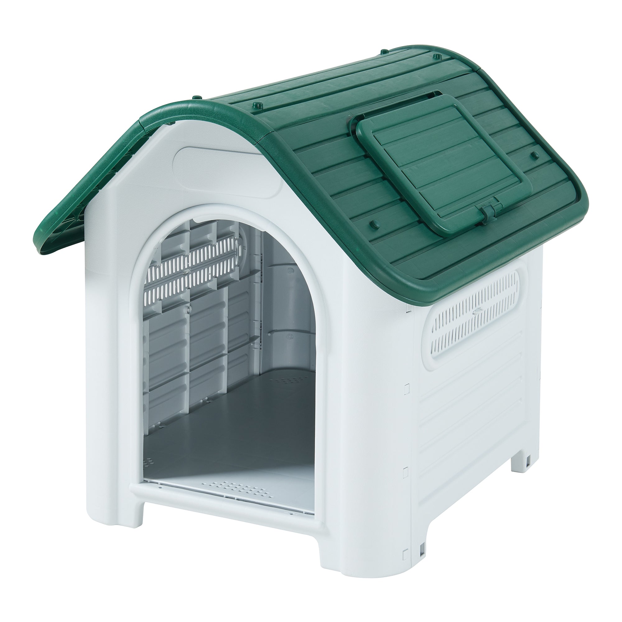 Cuccia per Cani Bello in Plastica 87 x 72 x 75 cm con Lucernario - Bianco / Verde [en.casa]